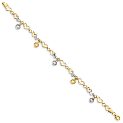 7.25 Zoll 14K & Weiß Rhodium Poliert Herz Diamantiert Armband
