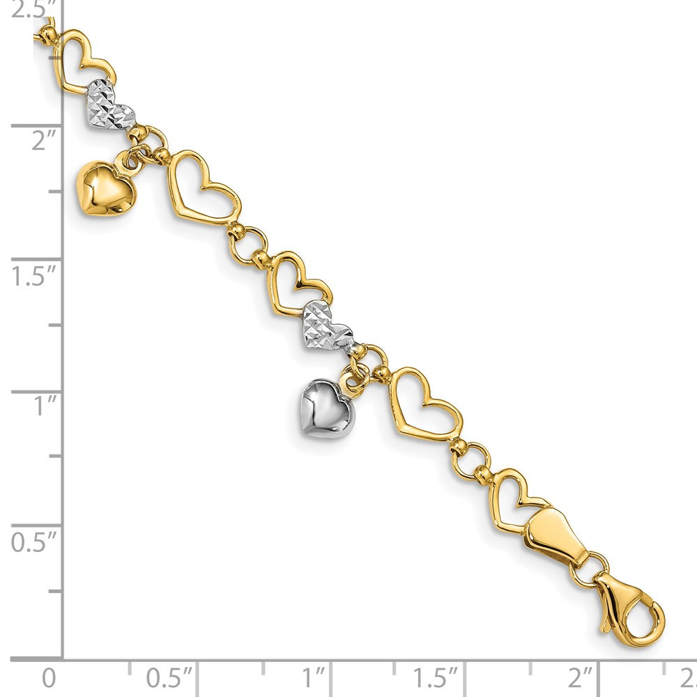 7.25 Zoll 14K & Weiß Rhodium Poliert Herz Diamantiert Armband