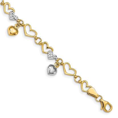 7.25 Zoll 14K & Weiß Rhodium Poliert Herz Diamantiert Armband