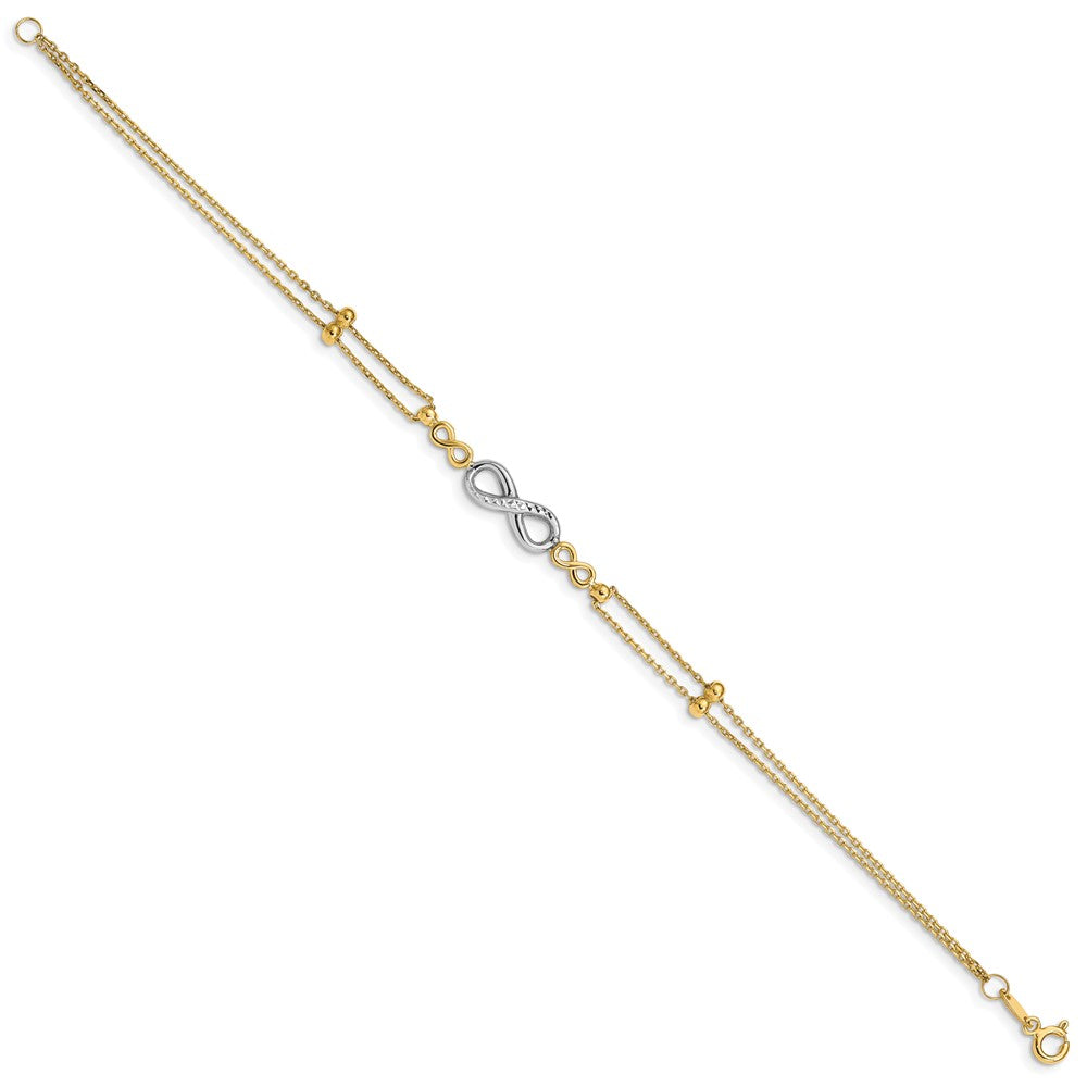 7.5 Zoll 14K Bicolor Poliert Diamantiert Multi-strand Unendlichkeit Armband