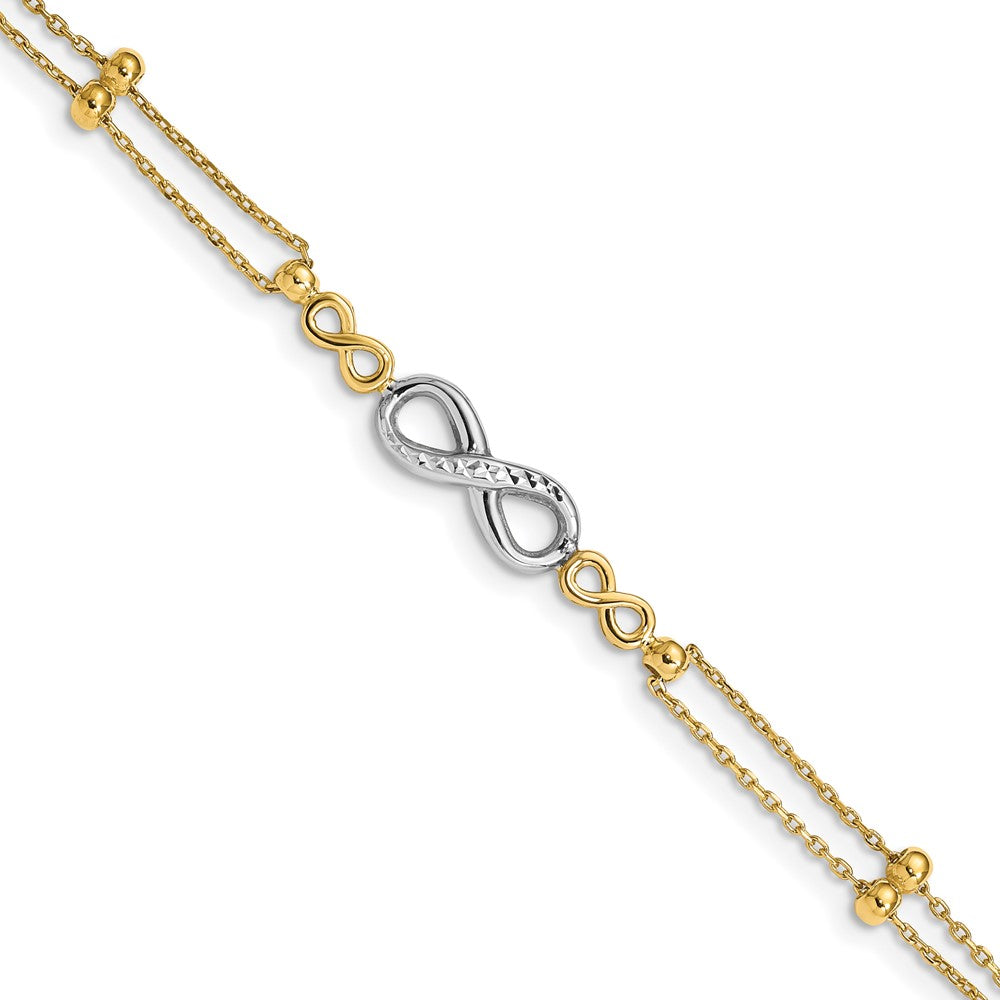 7.5 Zoll 14K Bicolor Poliert Diamantiert Multi-strand Unendlichkeit Armband