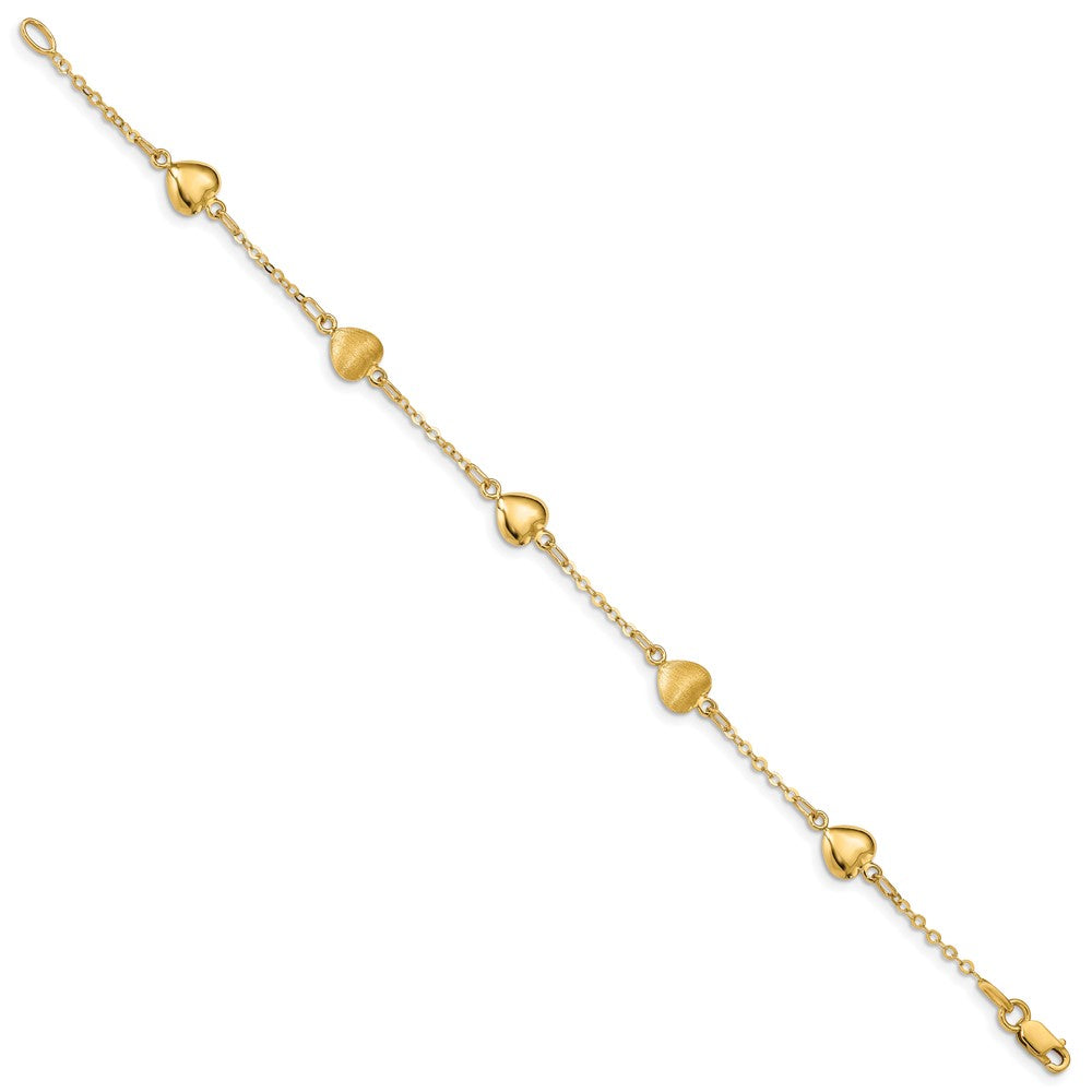 14K Gelbgold Gebürstet & Poliert Herzen 7 Zoll Armband