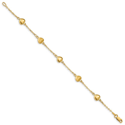 14K Gelbgold Gebürstet & Poliert Herzen 7 Zoll Armband