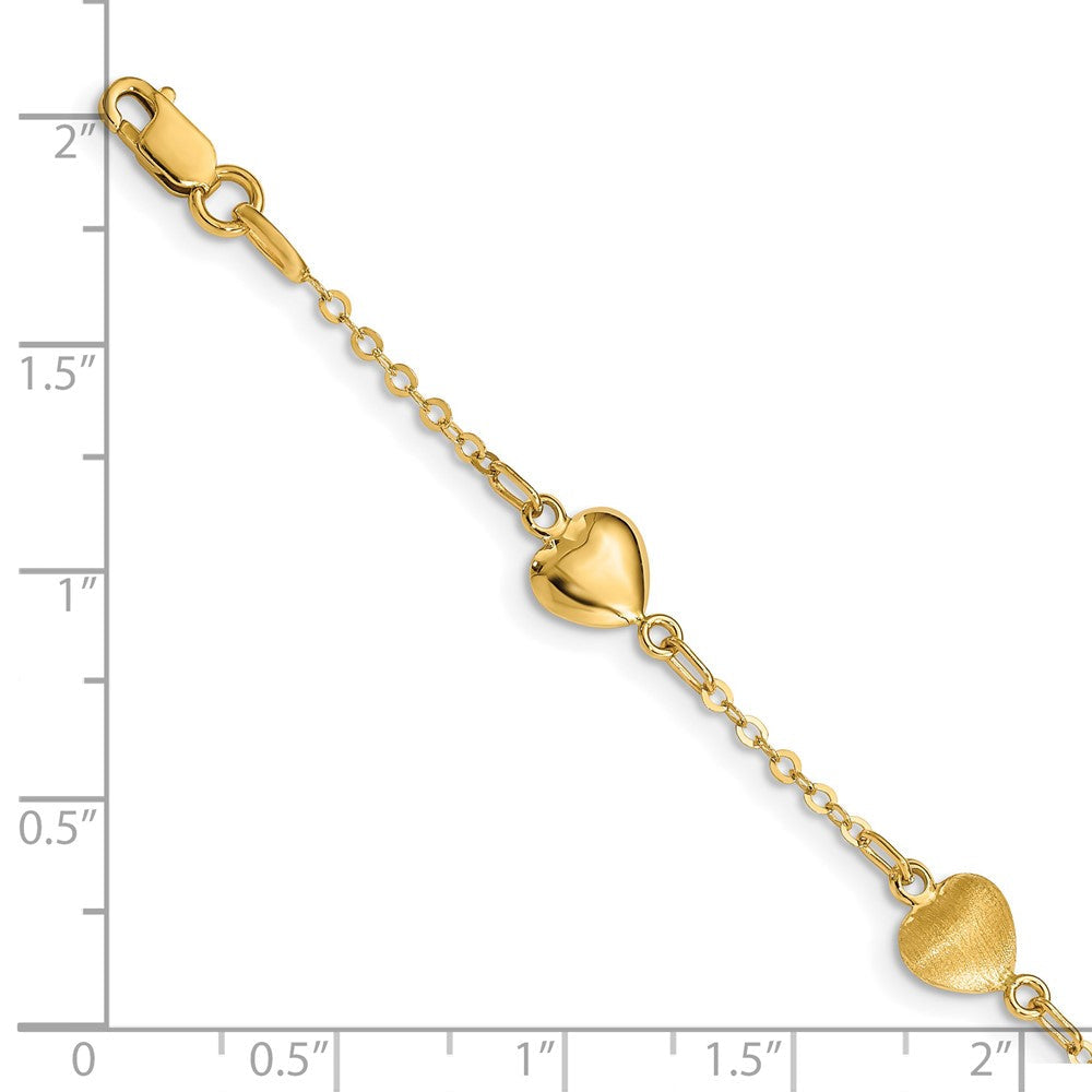 14K Gelbgold Gebürstet & Poliert Herzen 7 Zoll Armband