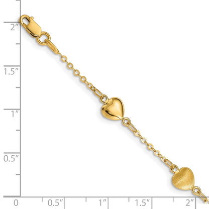 14K Gelbgold Gebürstet & Poliert Herzen 7 Zoll Armband