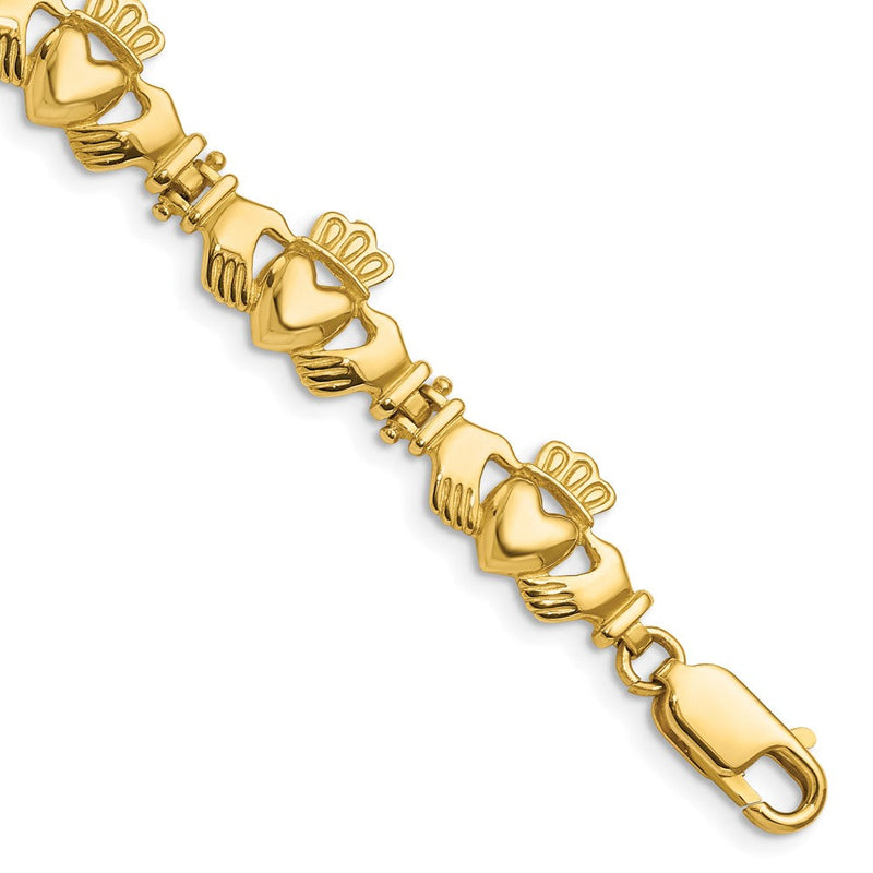 7 Zoll 14K Poliert Claddagh Glieder Armband