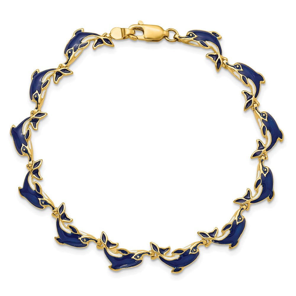 7.25 Zoll 14K Emailliert Delfin Armband
