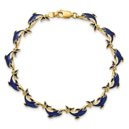 7.25 Zoll 14K Emailliert Delfin Armband