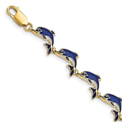 7.25 Zoll 14K Emailliert Delfin Armband