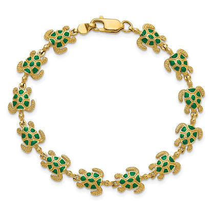 7 Zoll 14K mit Grün Emaille Meer Schildkröte Armband