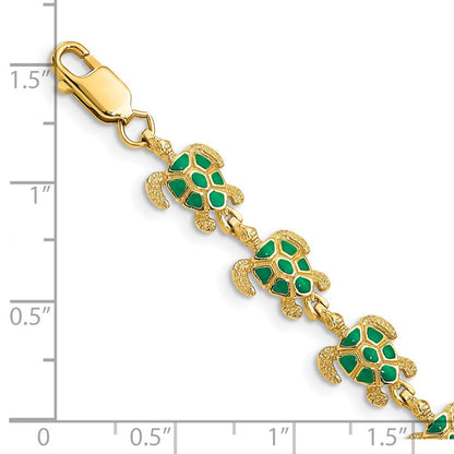 7 Zoll 14K mit Grün Emaille Meer Schildkröte Armband