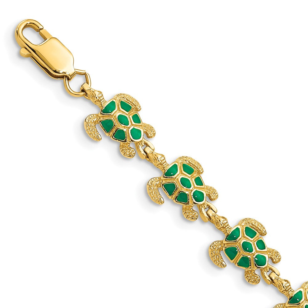 7 Zoll 14K mit Grün Emaille Meer Schildkröte Armband