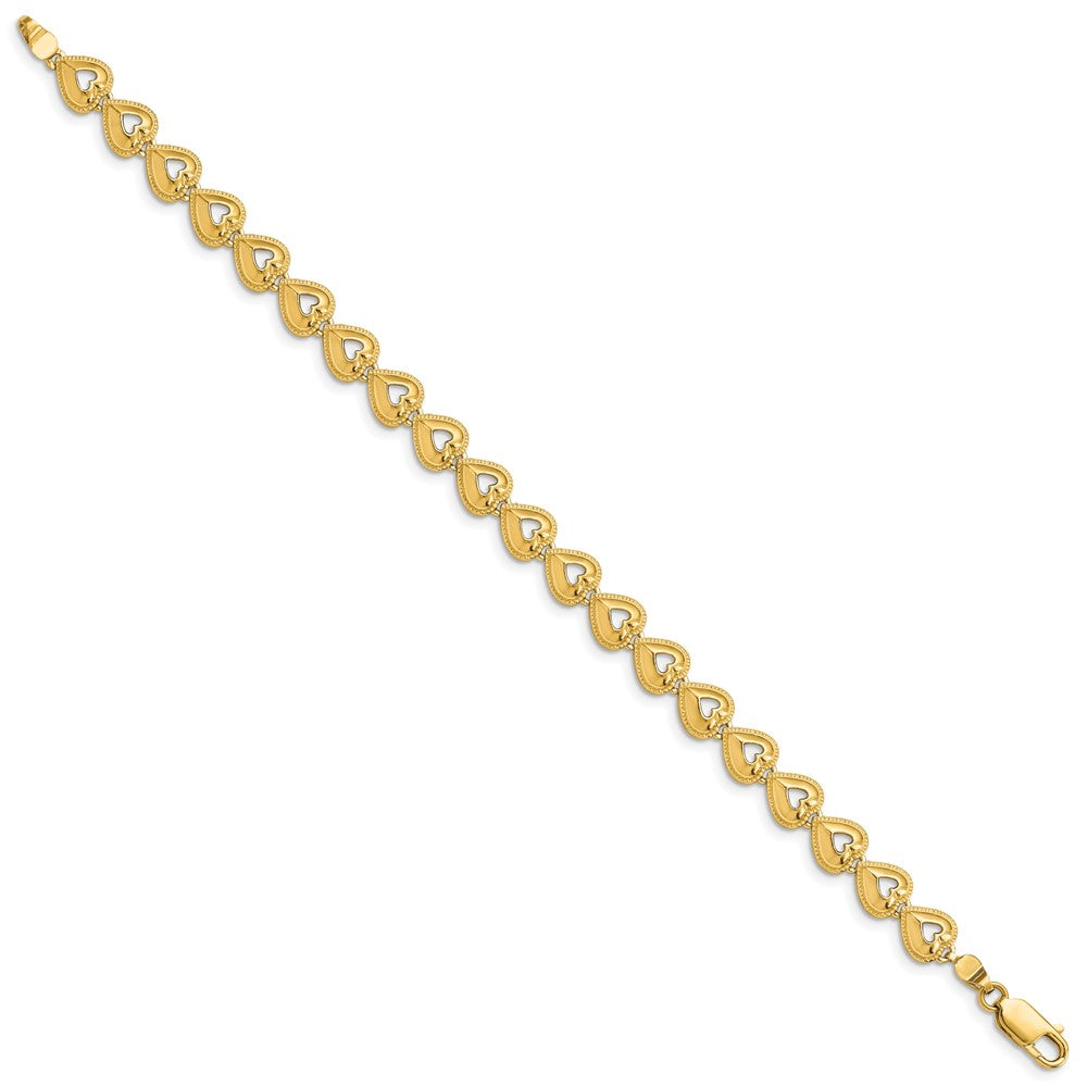 7 Zoll 14K Poliert Gekugelt Herzen Armband