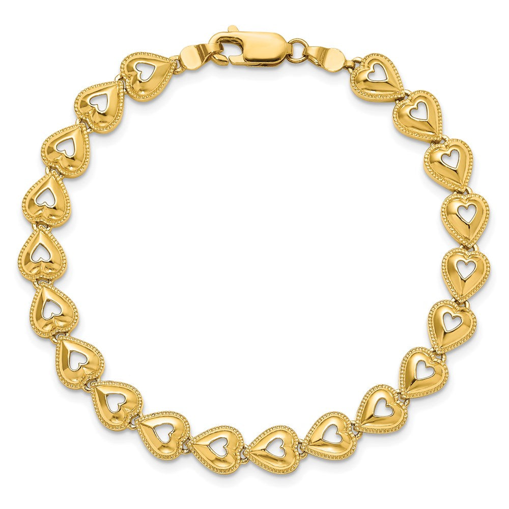7 Zoll 14K Poliert Gekugelt Herzen Armband