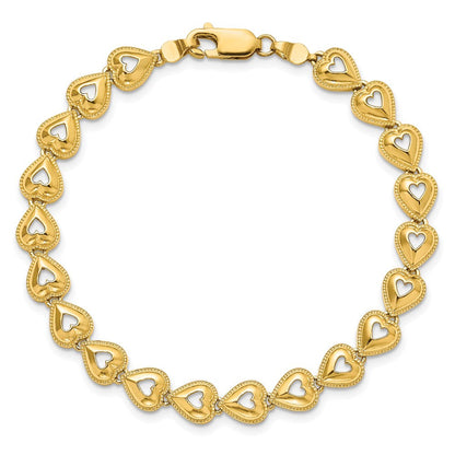 7 Zoll 14K Poliert Gekugelt Herzen Armband