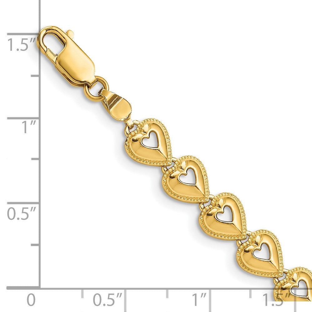 7 Zoll 14K Poliert Gekugelt Herzen Armband