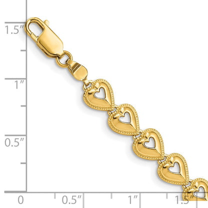 7 Zoll 14K Poliert Gekugelt Herzen Armband