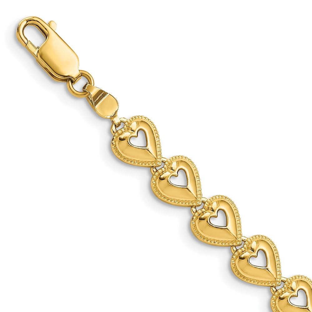 7 Zoll 14K Poliert Gekugelt Herzen Armband
