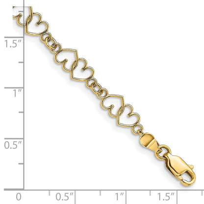 7 Zoll 14K Ausgeschnitten und Poliert Doppelt Herz Glieder Armband