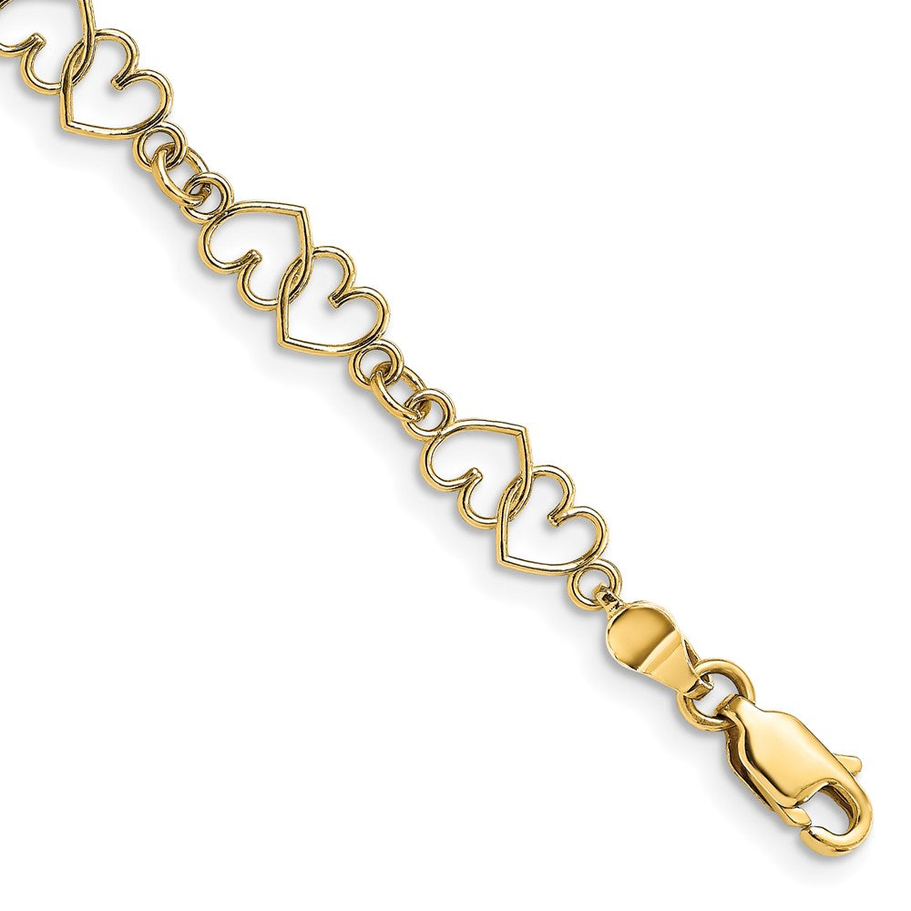 7 Zoll 14K Ausgeschnitten und Poliert Doppelt Herz Glieder Armband