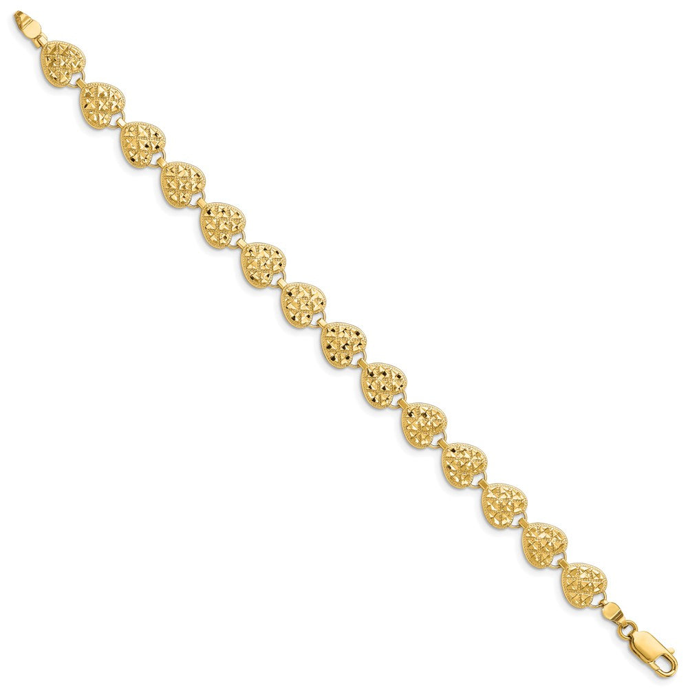 7.5 Zoll 14K Poliert Diamantiert Herzen Armband