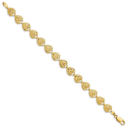 7.5 Zoll 14K Poliert Diamantiert Herzen Armband