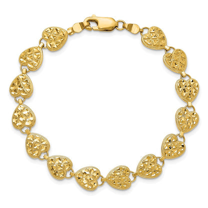 7.5 Zoll 14K Poliert Diamantiert Herzen Armband