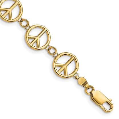 7.5 Zoll 14K Poliert Frieden Zeichen Armband