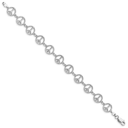 7.5 Zoll 14K Weißgold Poliert Frieden Zeichen Armband