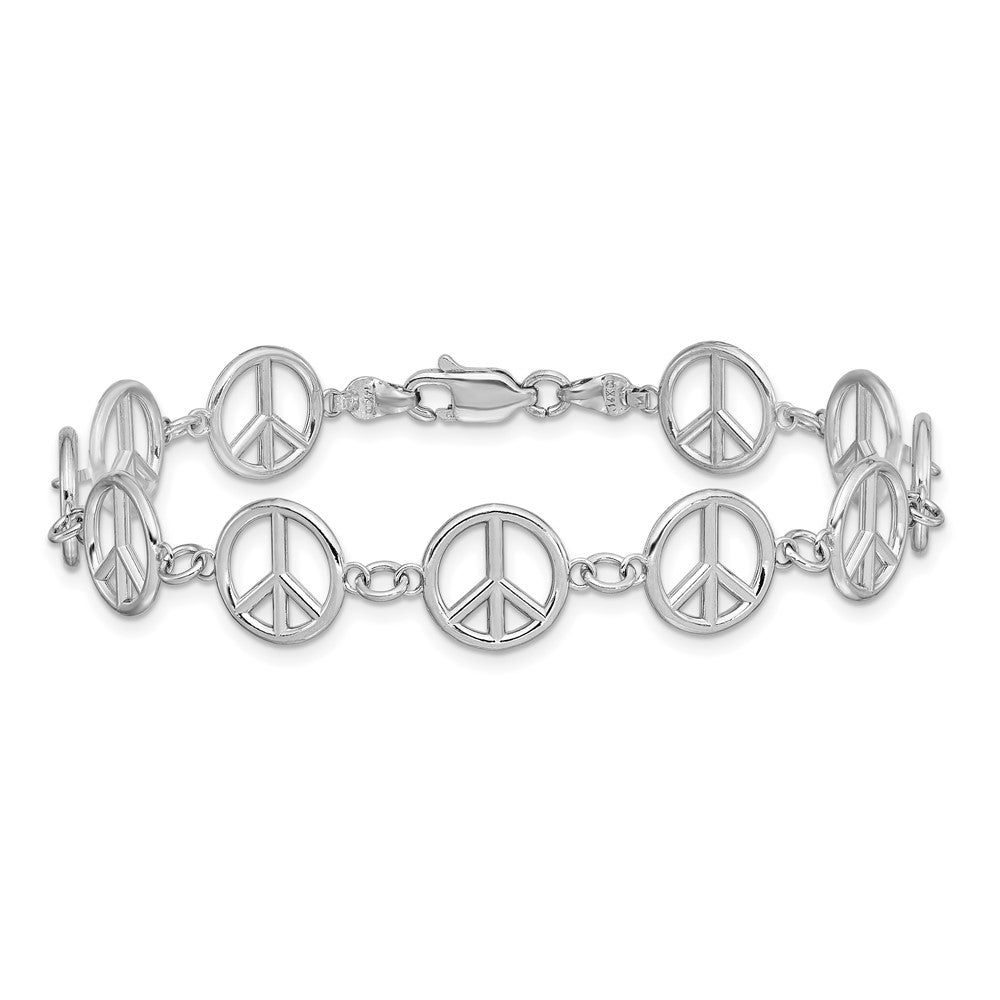 7.5 Zoll 14K Weißgold Poliert Frieden Zeichen Armband