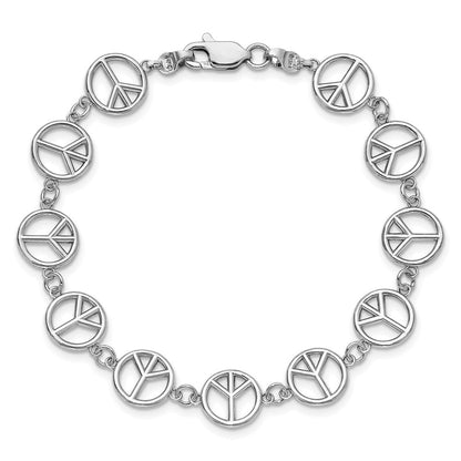 7.5 Zoll 14K Weißgold Poliert Frieden Zeichen Armband