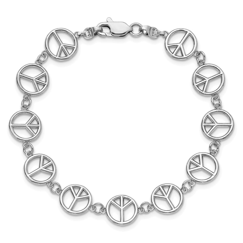 7.5 Zoll 14K Weißgold Poliert Frieden Zeichen Armband