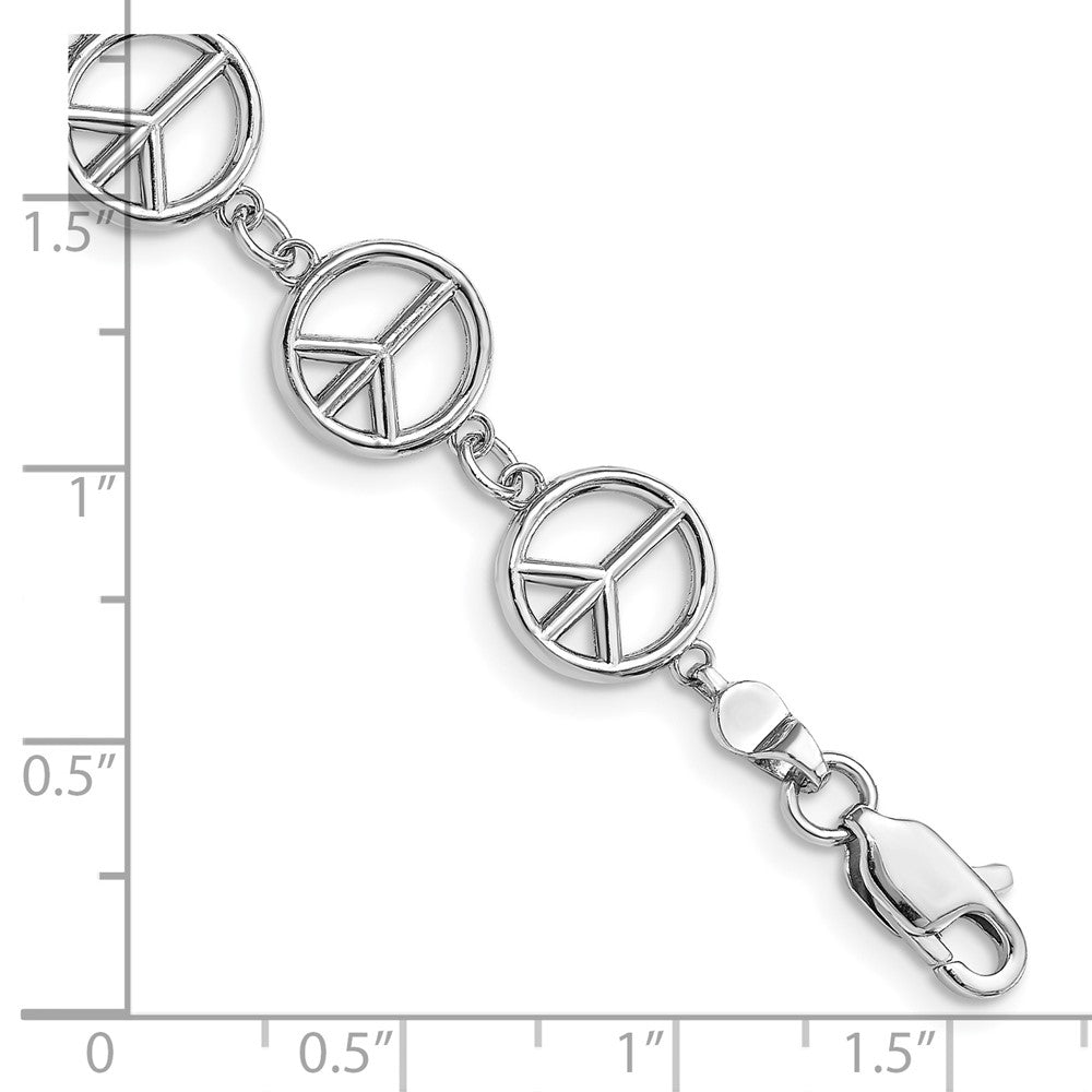7.5 Zoll 14K Weißgold Poliert Frieden Zeichen Armband
