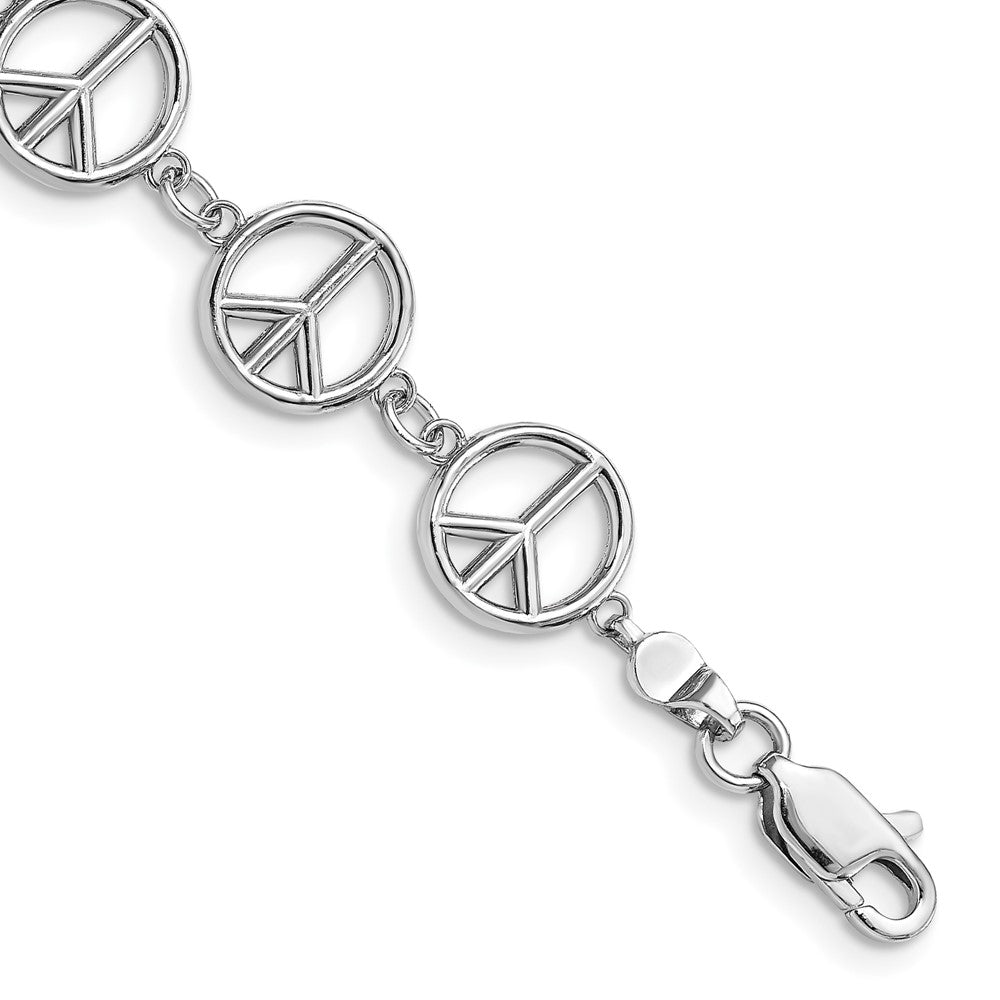 7.5 Zoll 14K Weißgold Poliert Frieden Zeichen Armband