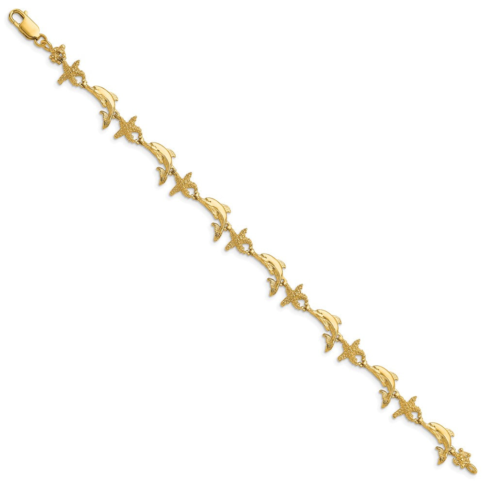 7.5 Zoll 14K Delfin und Seestern Armband