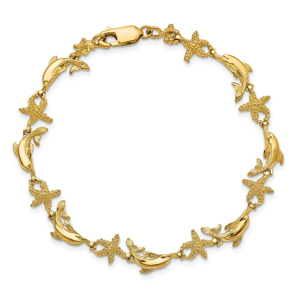 7.5 Zoll 14K Delfin und Seestern Armband