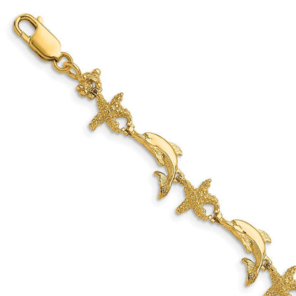 7.5 Zoll 14K Delfin und Seestern Armband