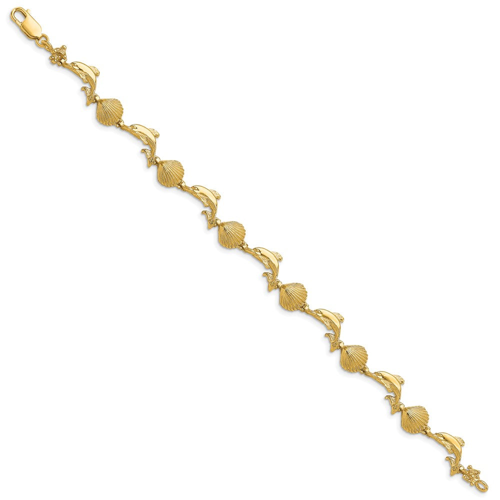 7.25 Zoll 14K Delfin und Muschel Armband