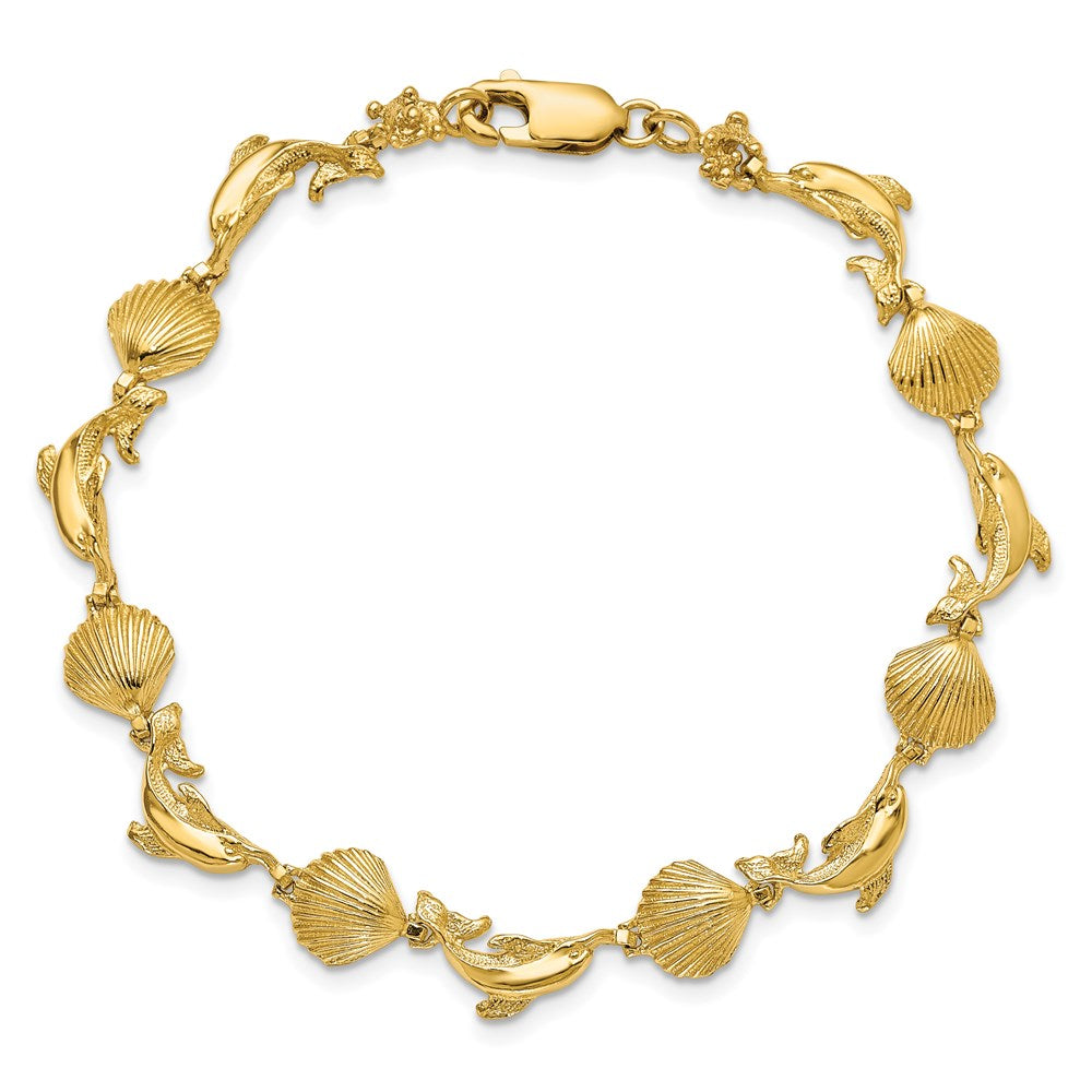 7.25 Zoll 14K Delfin und Muschel Armband