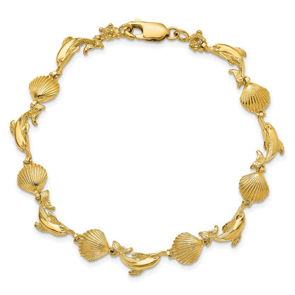 7.25 Zoll 14K Delfin und Muschel Armband