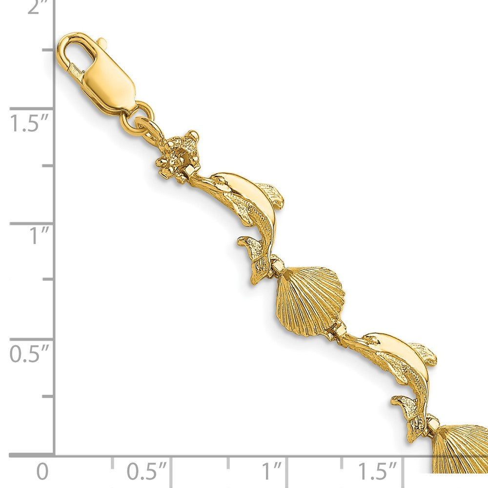 7.25 Zoll 14K Delfin und Muschel Armband
