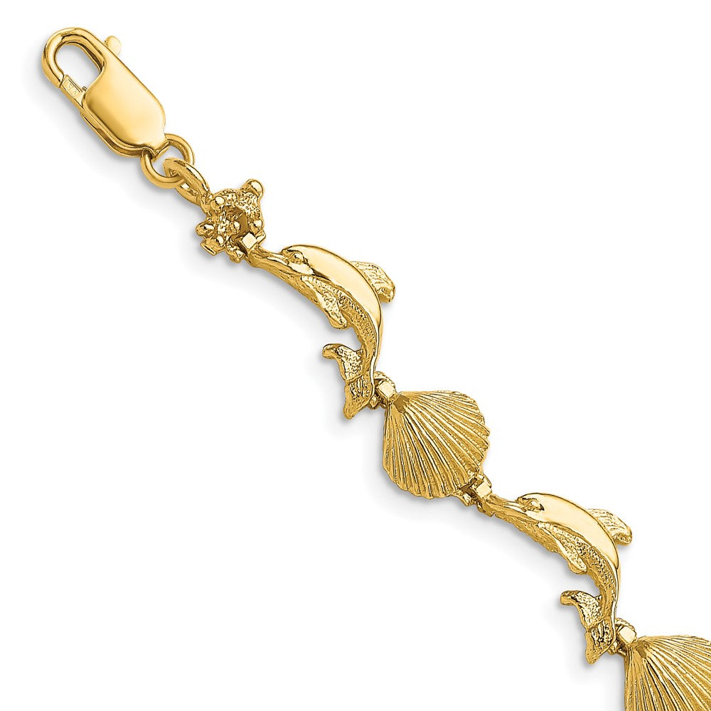 7.25 Zoll 14K Delfin und Muschel Armband