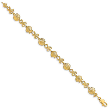 7 Zoll 14K Muschel, Sand Dollar, Seestern Armband