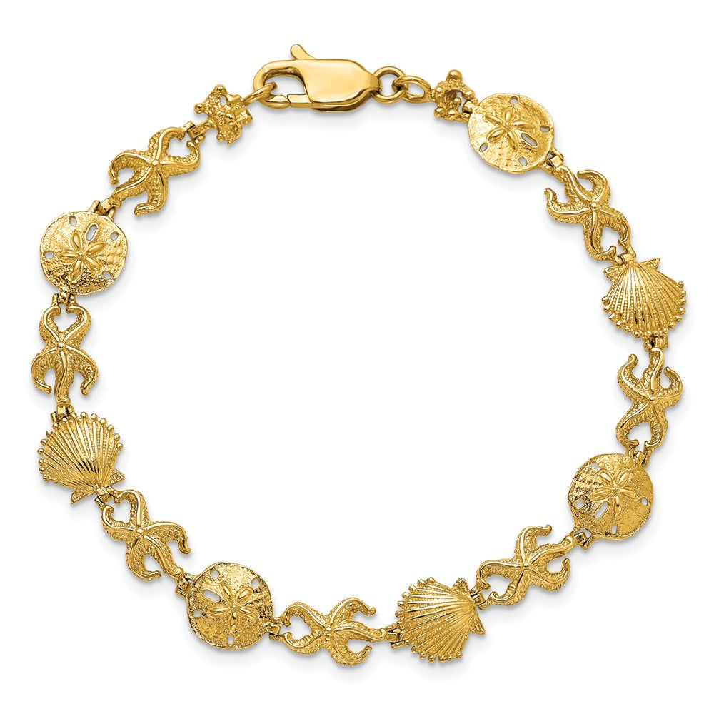 7 Zoll 14K Muschel, Sand Dollar, Seestern Armband
