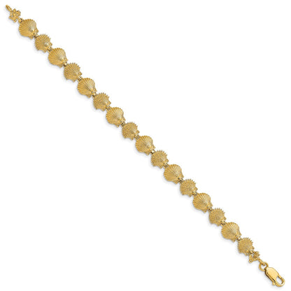 7 Zoll 14K Poliert /textured Muschel Armband