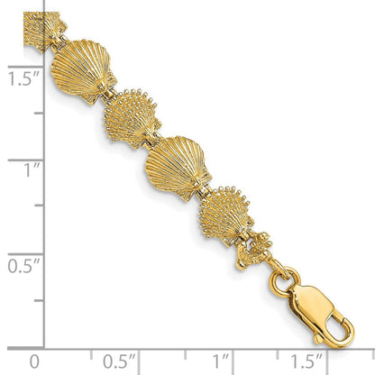 7 Zoll 14K Poliert /textured Muschel Armband