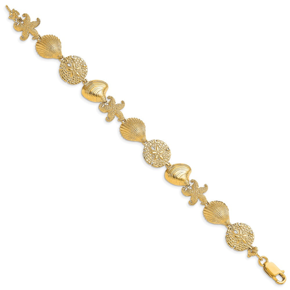 7.5 Zoll 14K Seestern, Muschel, Clam Glieder Armband
