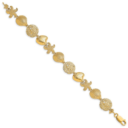 7.5 Zoll 14K Seestern, Muschel, Clam Glieder Armband