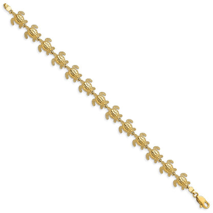 7.25 Zoll 14K Poliert Mini Meer Schildkröte Glieder Armband