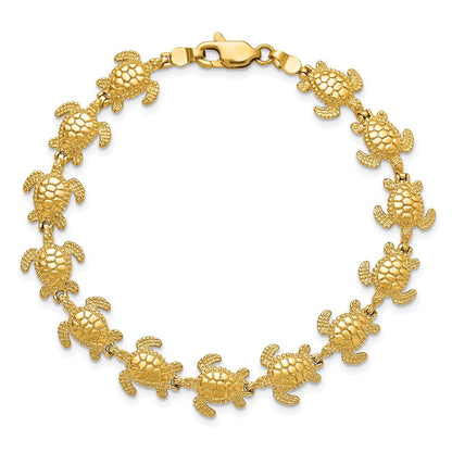 7.25 Zoll 14K Poliert Mini Meer Schildkröte Glieder Armband